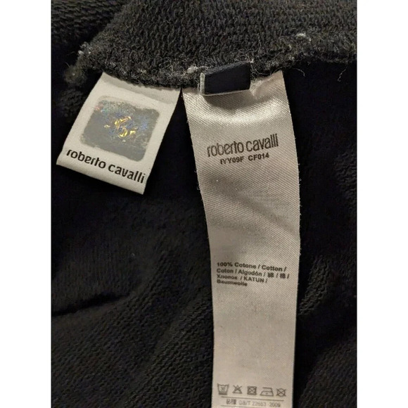 Roberto Cavalli Sport Never Give Up Womens Sweatshirt XS Black Textured Text - Picture 9 of 9